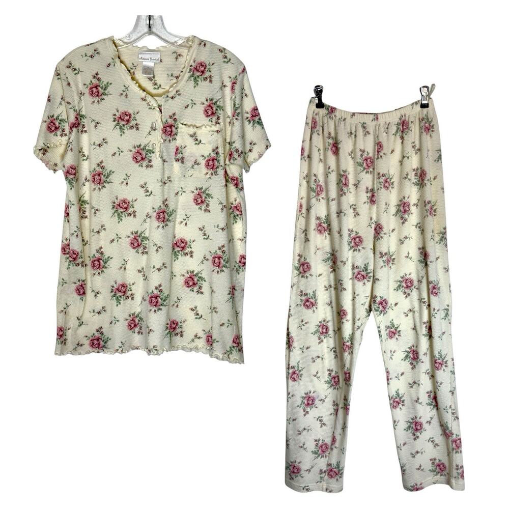 Floral Waffle Knit Pajama Set Women’s M Pink Floral Cotton Blend